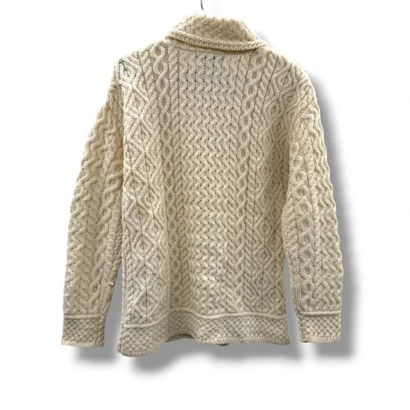 Aran Crafts Sweater Womens XS Cream 100% Merino Wool Cable Knit Turtleneck - Picture 2 of 6